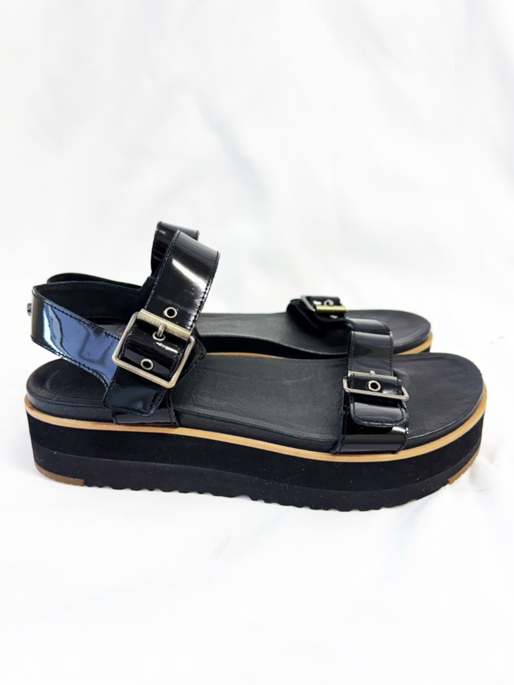 UGG Women's Angie Leather Platform Sandals Black Patent Leather Size 8 - Picture 3 of 8